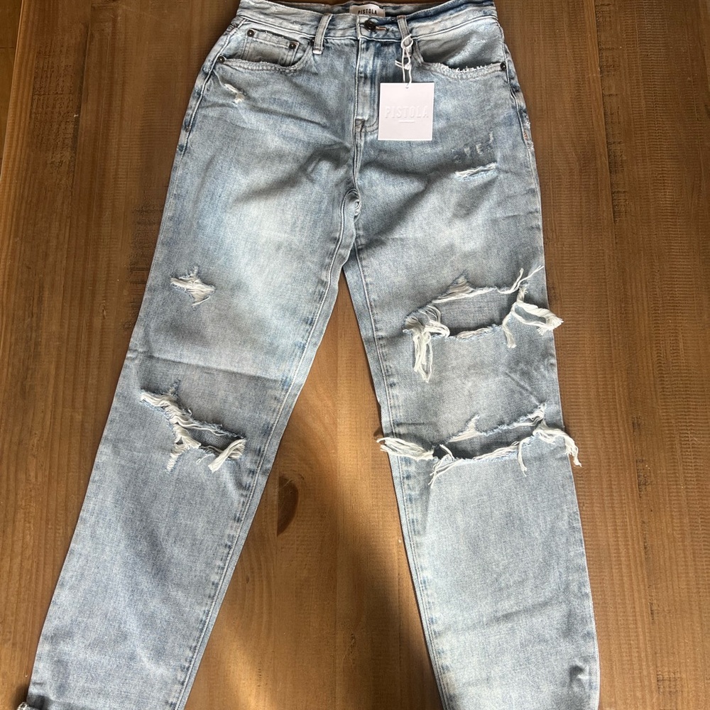 Pistola Blue Boyfriend Jeans Distressed High-Rise